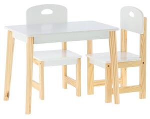 Set masa cu 2 scaune, pentru copii, lemn, MDF, alb, 60x40x46 cm, Daisy