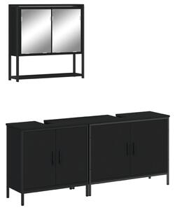 Set mobilier de baie, 3 piese, negru, lemn compozit