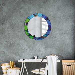Oglinda rotunda cu rama imprimata Fluture albastru și verde fi 60 cm