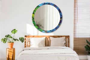 Oglinda rotunda cu rama imprimata Fluture albastru și verde fi 100 cm