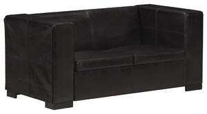 Canapea cu 2 locuri, negru, piele naturală
