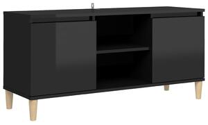 Comodă TV & picioare lemn masiv negru extralucios 103,5x35x50cm