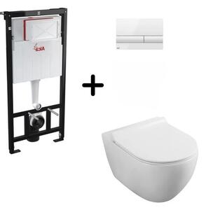Set vas wc rimless cu capac soft close Minerva, rezervor incastrat si clapeta