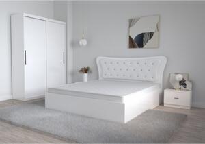 Dormitor Dante Alb cu Pat Matrimonial 160 cm x 200 cm Dulap usi Glisante fara Oglinda 150 cm x 200 cm si Noptiere