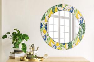 Oglinda rotunda cu rama imprimata Orhidee albastre și galbene fi 50 cm
