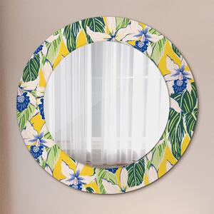 Oglinda rotunda cu rama imprimata Orhidee albastre și galbene fi 50 cm