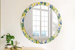 Oglinda rotunda cu rama imprimata Orhidee albastre și galbene fi 90 cm