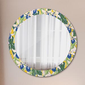 Oglinda rotunda cu rama imprimata Orhidee albastre și galbene fi 80 cm