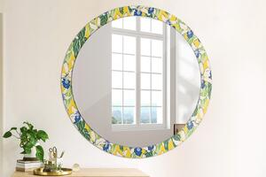 Oglinda rotunda cu rama imprimata Orhidee albastre și galbene fi 100 cm