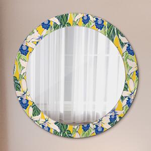 Oglinda rotunda cu rama imprimata Orhidee albastre și galbene fi 70 cm