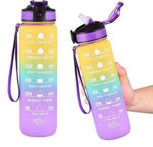Sticlă de apă motivațională cu gradient, citate și cronologie (1000 ml) - Galben/Albastru/Mov
