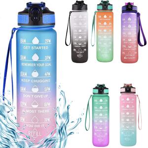 Sticlă de apă motivațională cu gradient, citate și cronologie (1000 ml) - Albastru/Roz