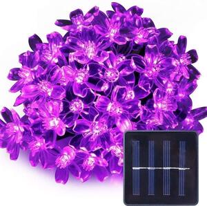 Ghirlandă luminoasă solară de Crăciun cu flori de cireș roz - 50 LED-uri - 6,9 m