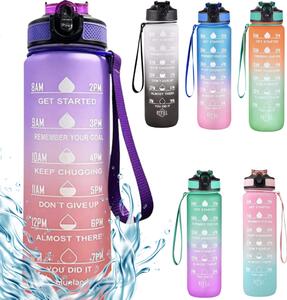 Sticlă de apă motivațională cu gradient, citate și cronologie (1000 ml) - Violet/Barack