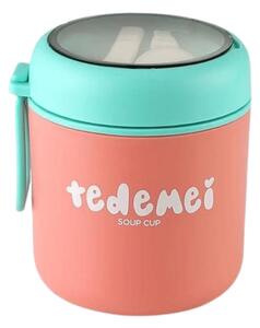 Recipient alimentar anti-vărsare Tedemei cu lingură pliabilă 530 ml - Roz/verde