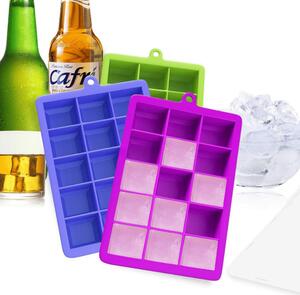 Set de 3 aparate de făcut cuburi de gheață din silicon și suport - 5x3 cuburi