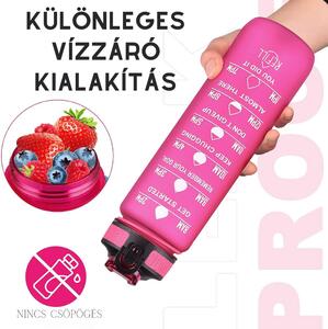 Sticlă de apă motivațională colorată cu citate și cronologie (1000 ml) - Magenta