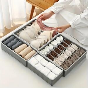Set cutie organizator lenjerie intimă pentru sertar sau dulap - Gri-Alb - 4 buc