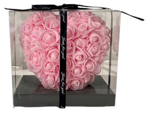 Inimă cu trandafir etern în cutie decorativă - 15 cm - roz