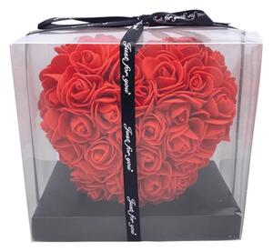 Inimă cu trandafir etern în cutie decorativă - 15 cm - Roșu