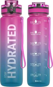 Sticlă de apă cu imprimeu gradient și capac etanș - 1000 ml - roz/albastru