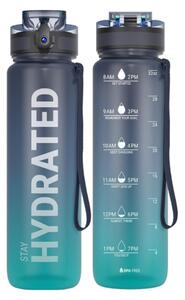 Sticlă de apă cu imprimeu gradient și capac etanș - 1000 ml - Negru/Turcoaz