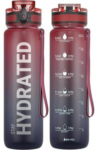 Sticlă de apă cu imprimeu gradient și capac etanș - 1000 ml - Vișiniu/Albastru-Negru
