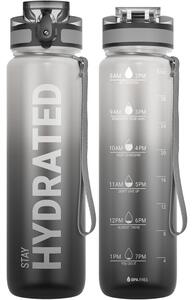 Sticlă de apă cu imprimeu gradient și capac etanș - 1000 ml - Gri/Negru