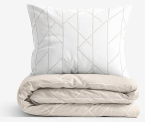 Goldea lenjerie de pat din 100% bumbac - linii geometrice pe alb și latte 140 x 200 și 50 x 70 cm