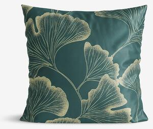 Goldea față de pernă din bumbac satinat - frunze de ginkgo pe verde-închis 50 x 70 cm