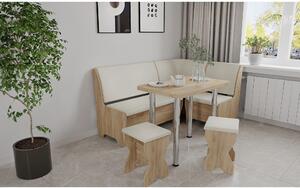 Set coltar bucatarie Tunis ,cu masa si 2 tabureti Stejar Aur+Fildes