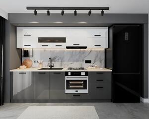 Bucatarie Daria MDF, 260x60x200cm, Alb+Gri antracit