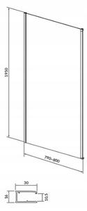Cersanit LARGA, perete lateral pentru cabine de dus 80x195cm, sticla transparenta 6mm, profil negru, S932-133