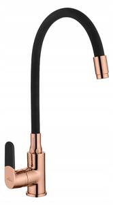 Invena Glamour, baterie pentru chiuvetă de sine stătătoare cu braț flexibil, aur roz-negru, BZ-08-L14-V