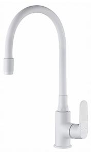 Invena Joga, baterie pentru chiuvetă de sine stătătoare cu braț flexibil, alb mat, BZ-32-P02-C