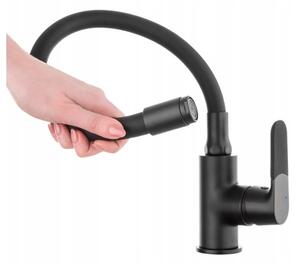Invena Joga, baterie pentru chiuvetă de sine stătătoare cu braț flexibil, negru mat, BZ-32-P04-C