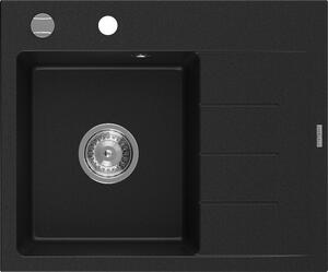 Mexen Ben, chiuveta granit cu 1 camera 600x500x190 mm, stanga + sifon cromat, negru, 6522605000-77