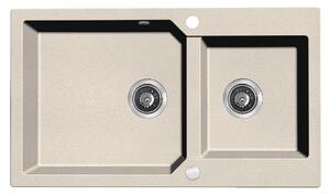 Kuchinox Milos, chiuveta granit cu 2 compartimente 860x500x215 mm + sifon, bej, LAV-SPM_4208