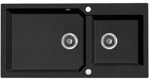 Kuchinox Milos, chiuveta granit cu 2 compartimente 980x500x215 mm + sifon, negru patat, LAV-SPM_7209