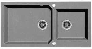 Kuchinox Milos, chiuveta granit cu 2 compartimente 980x500x215 mm + sifon, gri mat, LAV-SPM_5209