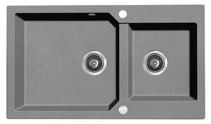 Kuchinox Milos, chiuveta granit cu 2 compartimente 860x500x215 mm + sifon, gri mat, LAV-SPM_5208