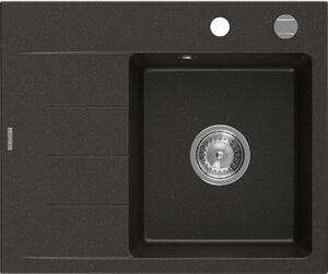 Mexen Ben, chiuveta granit cu 1 camera 600x500x190 mm, dreapta + sifon crom, negru-auriu metalic, 6523605000-75