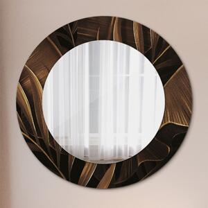Oglinda rotunda cu rama imprimata Frunze de banane maro fi 50 cm