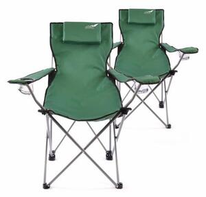 Set de 2x scaune de camping pliabile DIVERO cu pernă - verde