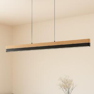 Lucande Lampă suspendată LED Holven, lemn, CCT, lungime 113 cm, reglabil, Lemn, Camera de zi / sufragerie, Lemn, Modern