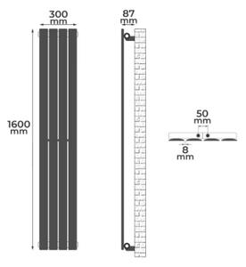 Radiator vertical, conexiune centrală, 1600 x 300 x 52 mm
