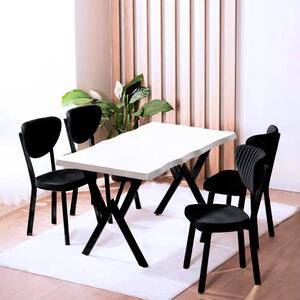 Set Masa Barton din MDF cu 4 Scaune din metal, alb si negru, 140 cm