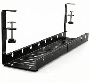 Organizator de cabluri sub birou, tava metalica cu clema, fara gaurire, extensibil 29–54,5 cm, negru