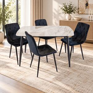 Set masa Viena gri cu 4 scaune Kobe negru, DENVER, blat ceramica, picioare negre, 120x80 cm
