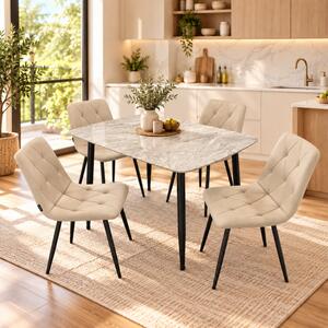 Set masa Viena gri cu 4 scaune Kobe bej, DENVER, blat ceramica, picioare negre, 120x80 cm